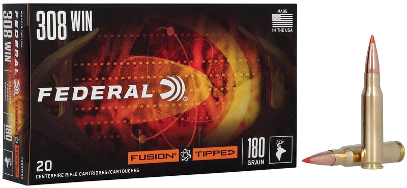 Fusion Tipped Rifle, 308 Win, 180 Grain, Fusion Tipped, 2600 fps 308 Win Caliber Ammo - 20 Rounds of 180 Grain Weight Ammunition (F308TFS3)